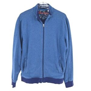 Robert Graham 100% Cotton Mens Full Zip Sweater Jacket Blue Herringbone Relaxed
